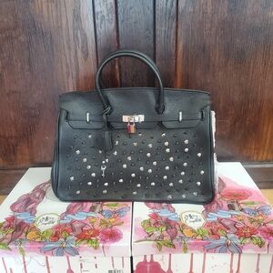 Melrose Black Studded Leather Satchel